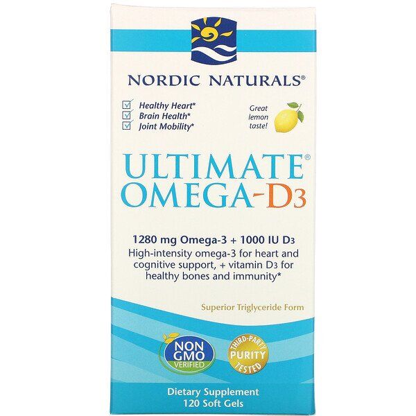 Nordic Naturals, Ultimate Омега-D3, со вкусом лимона, 1000 мг, 120 капсул