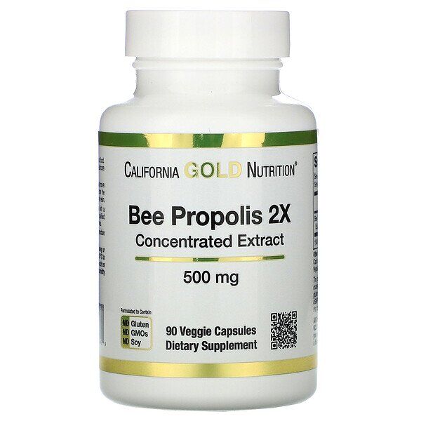 California Gold Nutrition, Прополис 2X, Концентрированный экстракт, 500 мг, 90 вегетарианских кап.