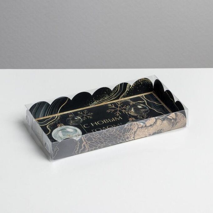 Дарите Счастье Коробка для кондитерских изделий с PVC крышкой «Снежинка», 10.5 x 21 x 3 см