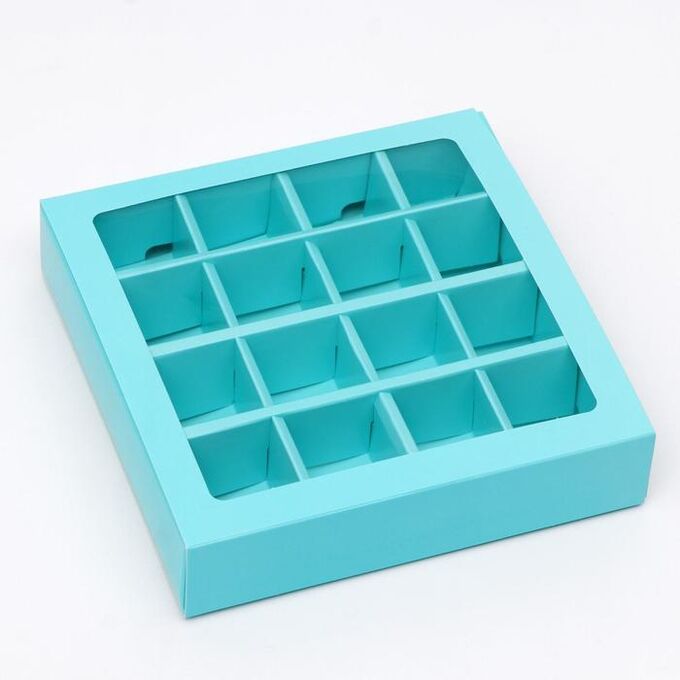 Коробка для конфет, 16 шт, голубая, 17,7 х 17,7 х 3,8 см