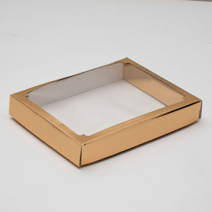 СИМА-ЛЕНД Коробка сборная, крышка-дно, с окном, золотая, 26 х 21 х 4 см