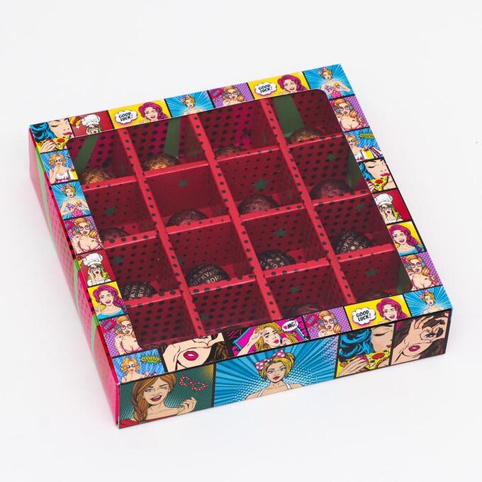 Коробка для конфет, 16 шт, &quot;POP ART клубничка&quot;, 17,7 х 17,7 х 3,8 см