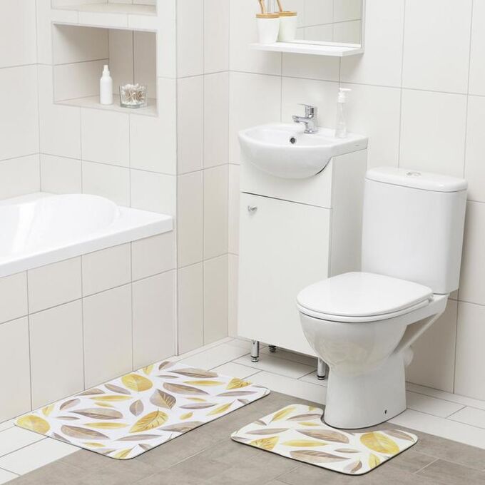 Набор ковриков для ванны и туалета Доляна «Листья», 2 шт: 50x80, 40x50 см
