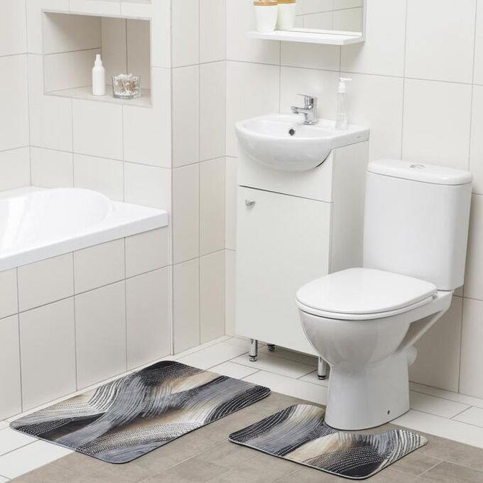 Набор ковриков для ванны и туалета Доляна «Саванна», 2 шт: 50x80, 40x50 см