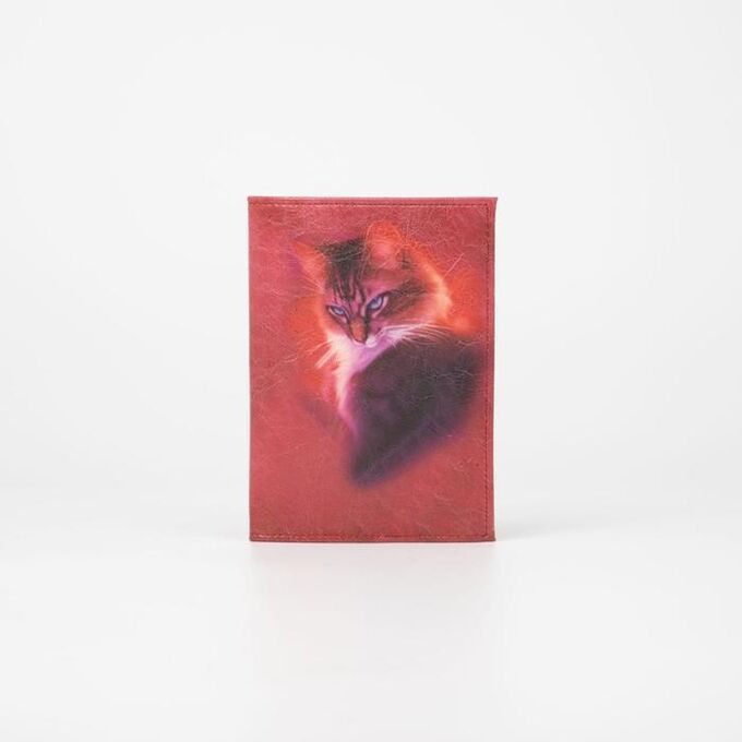 Обложка для паспорта, цвет красный, «Кошка»