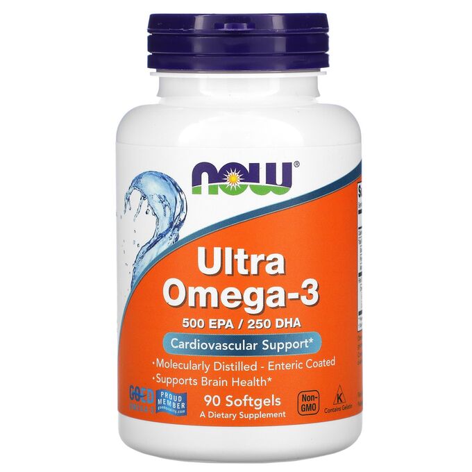 iherb Now Foods, ультра омега 3, 90 капсул