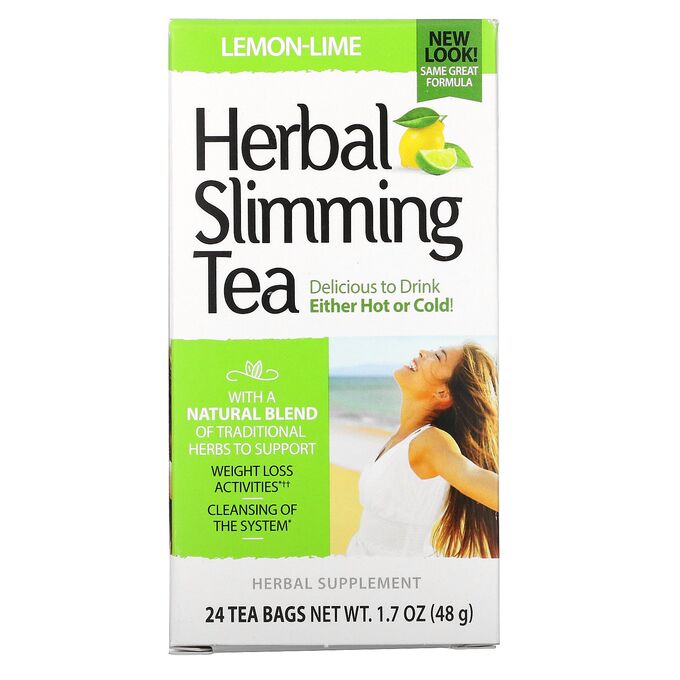 iherb 21st Century, травяной чай для похудения, лимон и лайм, без кофеина, 24 чайных пакетика, 48 г (1,7 унции)