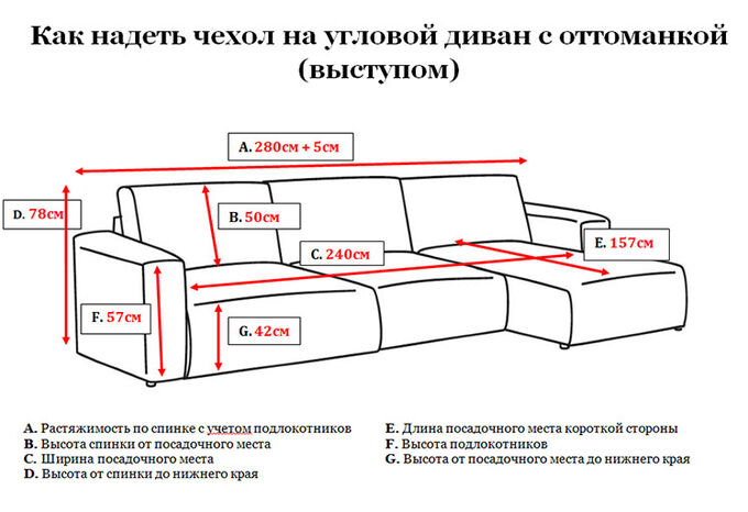 Чехол на диван с оттоманкой с левым углом