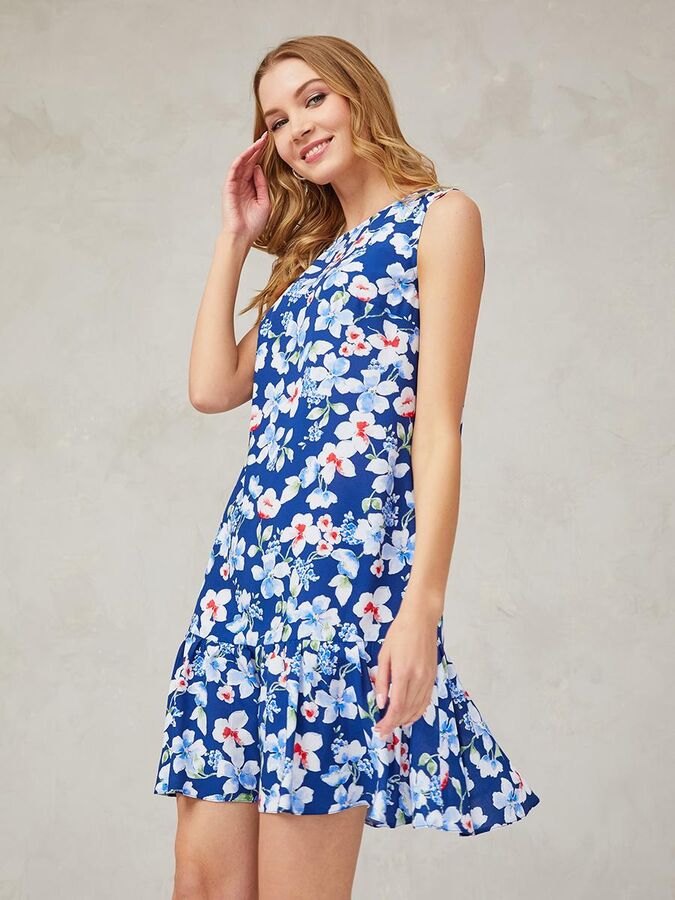 1001 Dress Платье синее с принтом длины мини без рукавов