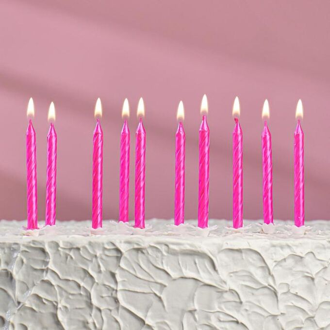 Свечи в торт &quot;Спираль&quot;, 6 см, металлик розовый, набор 10 шт