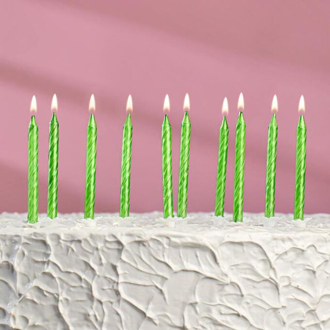 Свечи в торт &quot;Спираль&quot;, 6 см, зелёные, набор 10 шт
