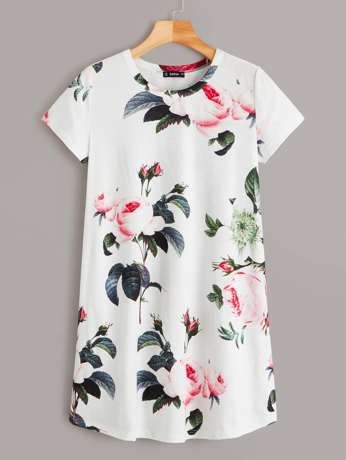 SheIn Платье-футболка размера плюс с цветочным принтом