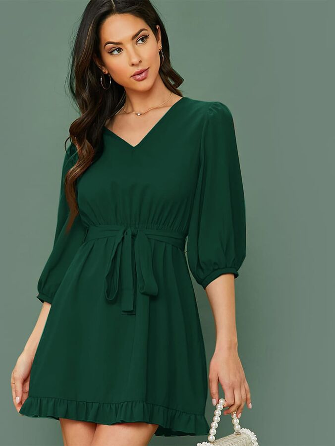 Women Elegant Dress Sweet Pink Lantern Sleeves Bodycon Mini Dress Vintage party 