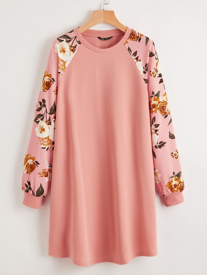 SheIn Платье-футболка с цветочным рукавом реглан