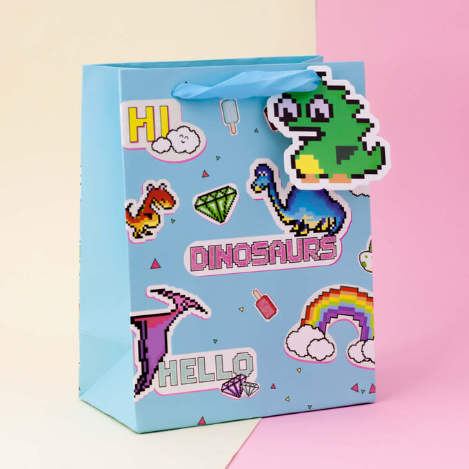 Подарочный пакет(M) &quot;Pixel&quot; Dinosaurs