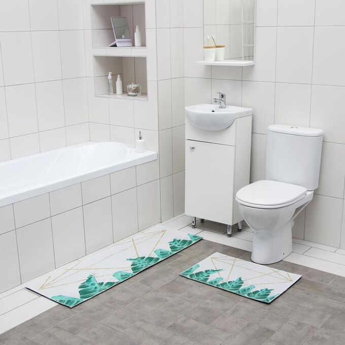 Набор ковриков для ванны и туалета Доляна «Грани», 2 шт: 40x60, 45x120 см