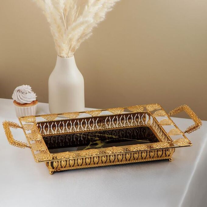 СИМА-ЛЕНД Подставка под десерты «Листок», 49,5x28x8 см, цвет металла золотой