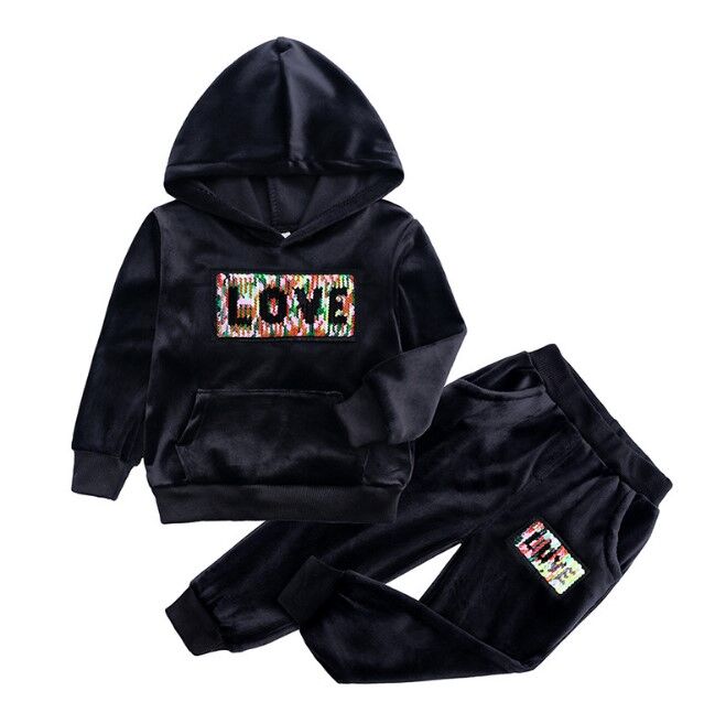 Детский костюм, толстовка и штаны, надпись &quot;Love&quot;,  цвет черный