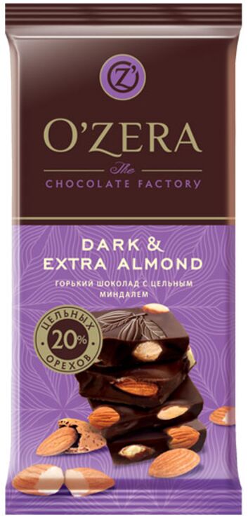 «OZera», шоколад горький с цельным миндалем Dark &amp; Extra Almond, 90г