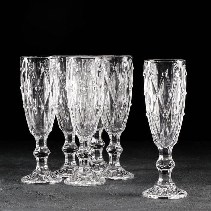 Набор бокалов стеклянных для шампанского «Афродита», 160 мл, 6?19,5 см, 6 шт