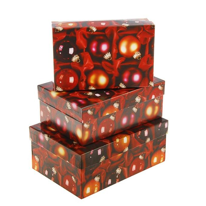 Набор коробок 3 в 1 &quot;Красные шары&quot; 19 х 12 х 7,5 - 15 х 10 х 5 см