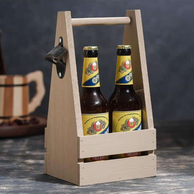 Дарим красиво Ящик для пива 15,5х15,5х33 см под 4 бутылки, хакки
