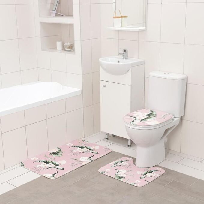 Набор ковриков для ванны и туалета Доляна «Фло», 3 шт: 50x80 см, 50x40 см, 38x43 см