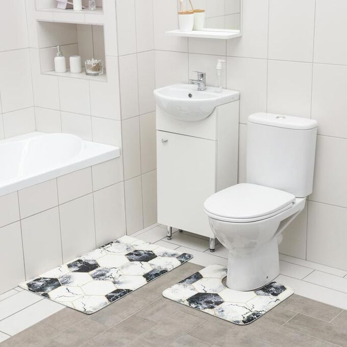 Набор ковриков для ванной и туалета SAVANNA «Мраморные грани», 2 шт: 50x80 см, 40x50 см