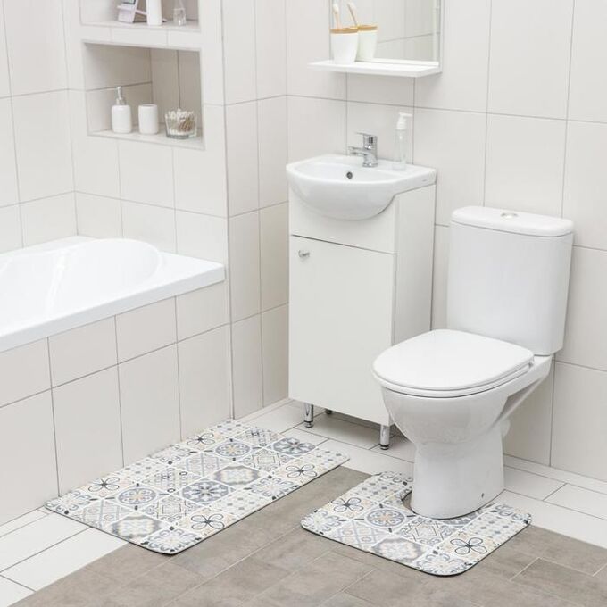 Набор ковриков для ванной и туалета SAVANNA «Мозаика», 2 шт: 50?80 см, 40?50 см