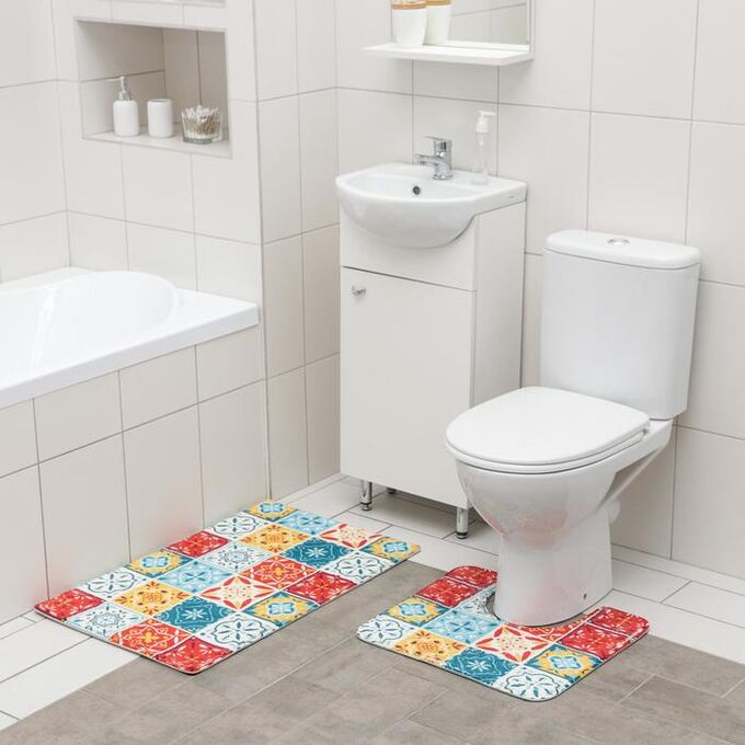 Набор ковриков для ванной и туалета SAVANNA «Мозаика», 2 шт: 50?80 см, 40?50 см