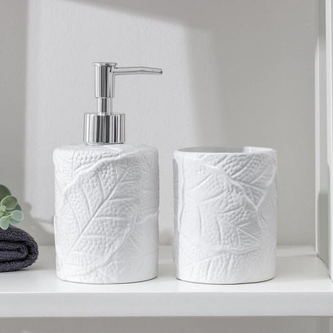 СИМА-ЛЕНД Набор аксессуаров для ванной комнаты «Мезо», 2 предмета (дозатор для мыла, стакан), цвет белый