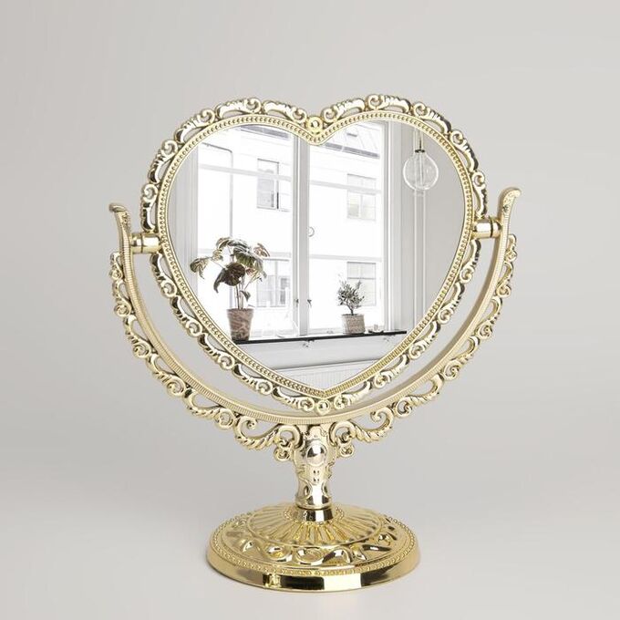 Зеркало настольное «Ажур», с увеличением, зеркальная поверхность — 12,5 х 12 см, цвет золотой