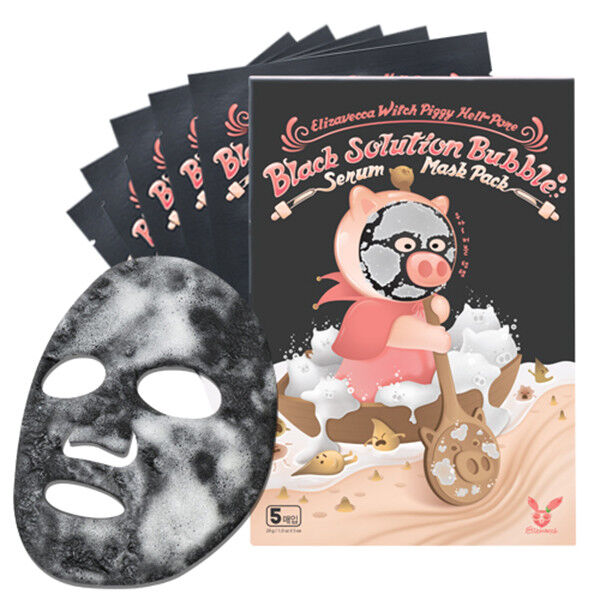 Elizavecca Маска пузырьковая антивозрастная для лица с порошком чёрного угля Black Solution Bubble Serum Mask Pack, 28 гр