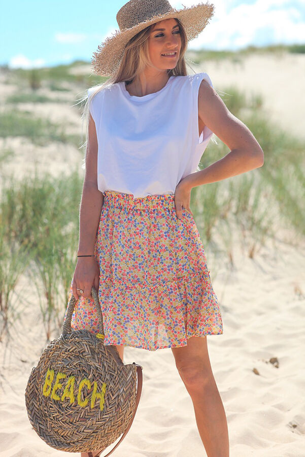 Разноцветная мини-юбка с высокой талией и цветочным принтом