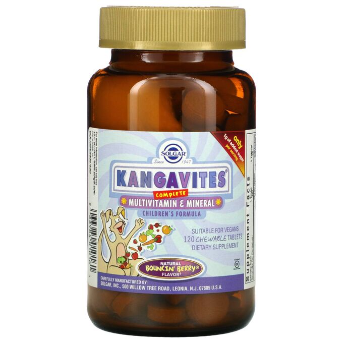 Solgar, Kangavites, полноценный детский комплекс с витаминами и минералами, со вкусом ягод Bouncin&#039;, 120 жевательных таблеток