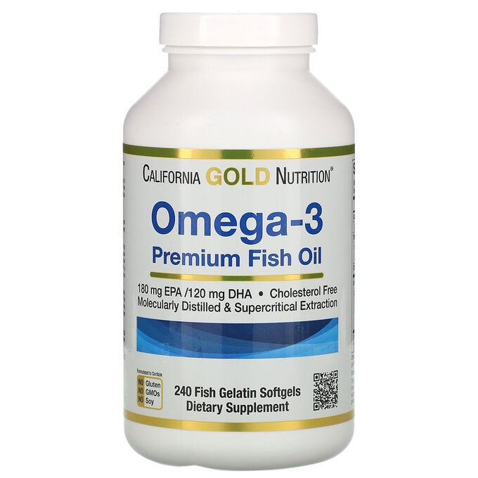 California Gold Nutrition, омега-3, рыбий жир премиального качества, 240капсул из рыбьего желатина