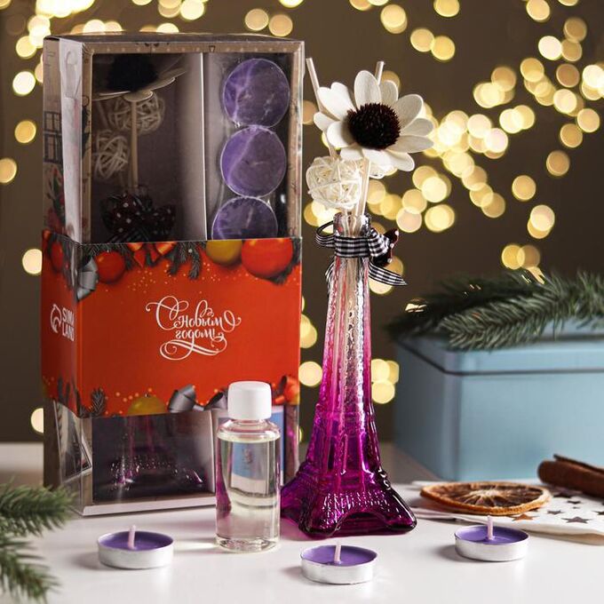 Набор подарочный &quot;Эйфелева башня&quot;(ваза,палочки с декором,свечи,аромамасло),орхидея,Новый год