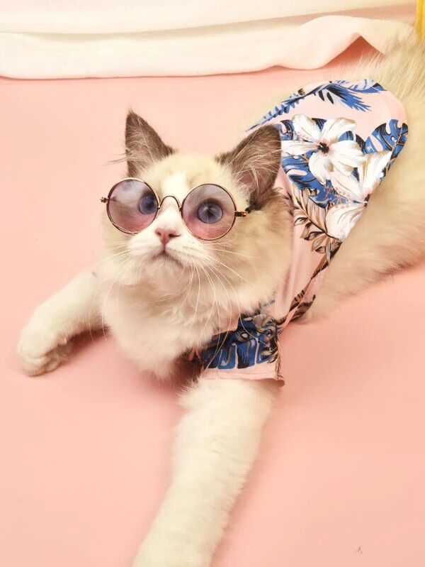 SheIn 1шт Рубашка с цветочным принтом и 1 пара солнцезащитные очки для домашних животных
