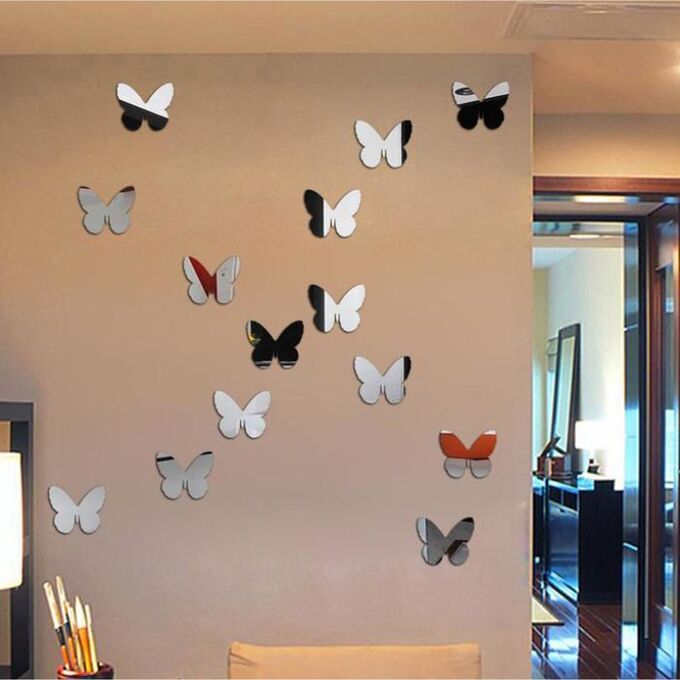 Дарим красиво Наклейки интерьерные &quot;Бабочки&quot;, зеркальные, декор на стену, набор 20 шт, шт 7.5 х 9 см