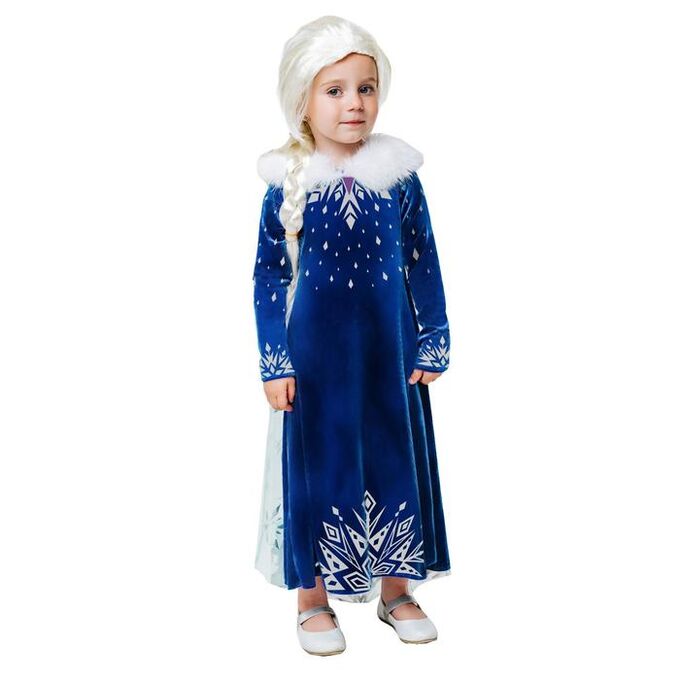 Карнавальный костюм «Эльза зимнее платье», платье с накидкой, парик, р.30, рост 116 см