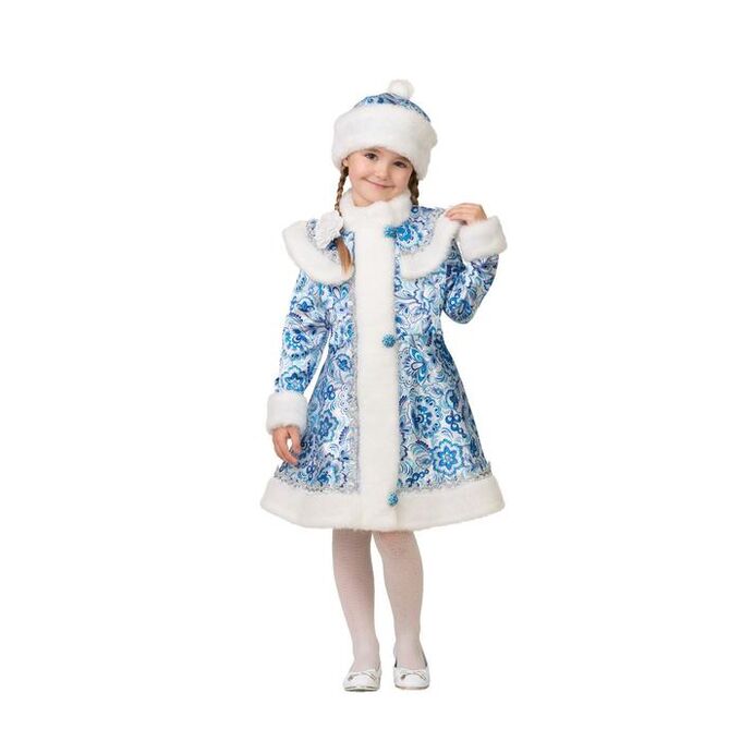 Batik Карнавальный костюм &quot;Снегурочка сатин Гжель 2 &quot;, пальто, шапка, р.32, р 122 см