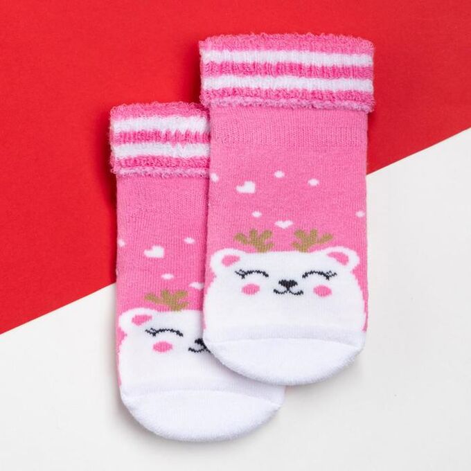 Носки детские махровые Крошка Я &quot;Мишка&quot;, розовый, 8-10 см