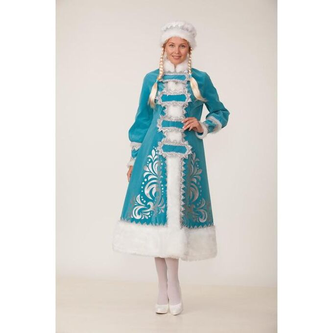 Batik Карнавальный костюм «Снегурочка», шуба с аппликацией, шапка, парик с косами, р. 44-48