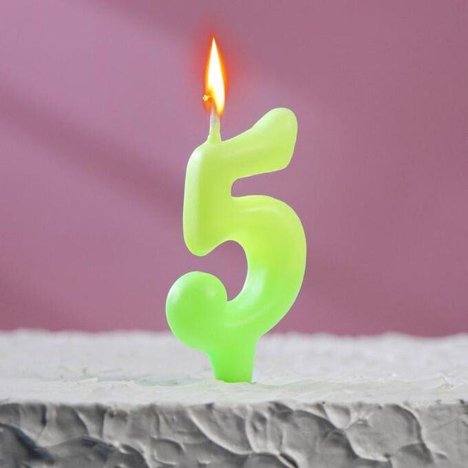 Свеча для торта цифра &quot;Люминесцентная&quot;, 7.8 см, цифра &quot;5&quot;