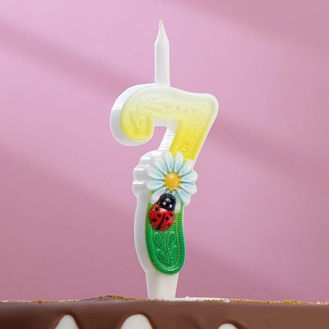 Свеча для торта &quot;Ромашки&quot;, 12.5 см, разноцветная цифра &quot;7&quot;