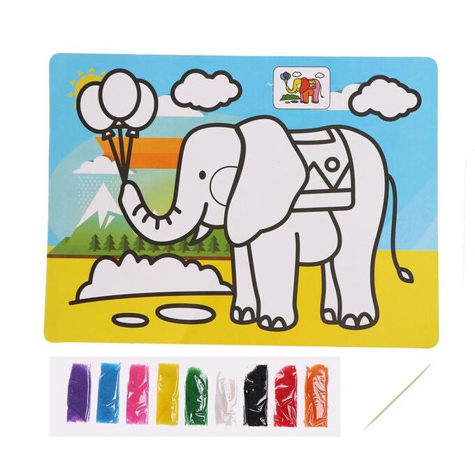 СИМА-ЛЕНД Фреска с цветным основанием «Слон» 9 цветов песка по 2 г