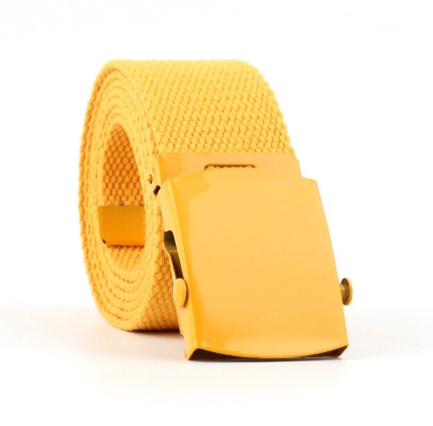 Текстильный ремень унисекс, металлическая квадратная пряжка с фиксатором, цвет желтый