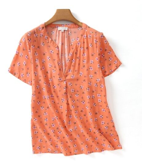 Женская блуза с коротким рукавом, принт &quot;Цветы&quot;, цвет оранжевый