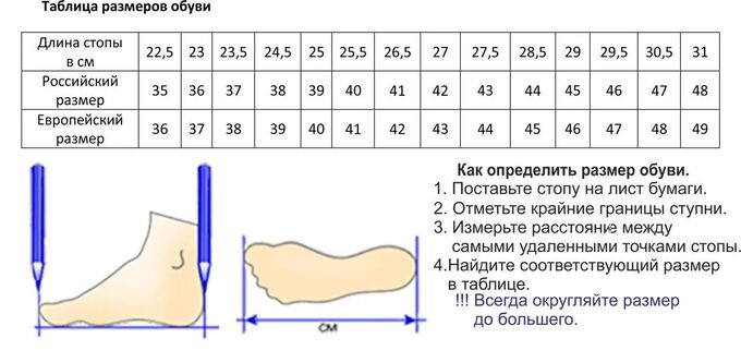 Размер ноги в см таблица у женщин