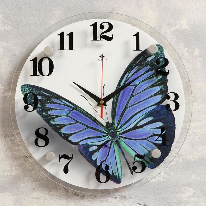 Рубин Часы настенные, серия: Животный мир, &quot;Бабочка&quot;, плавный ход, d=30 см